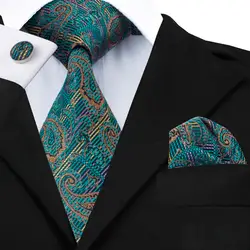 SN-519 цвета морской волны Перу Пейсли галстук, носовой платок, запонки наборы Для мужчин's 100% шелковые галстуки для Для мужчин формальный