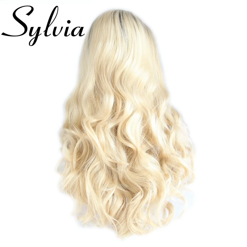 Sylvia светлые волосы темный корень Синтетические волосы на кружеве парики синтетические длинные завитые термостойкие волокна светлые парик замена волос парик для женщин