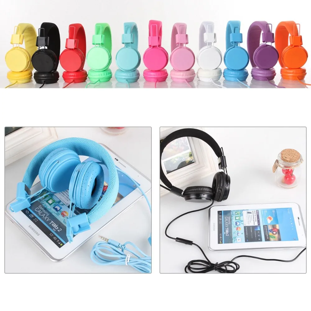 Foldable Built in Mic Headphones Wired Cord artificial leather stereo MP3 earphone Children kids On Ear Headset for ipad tablet