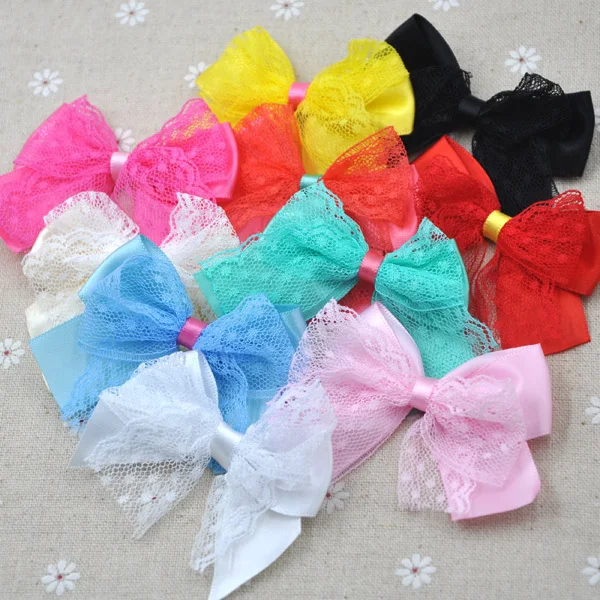 

20PCS Lace Satin Ribbon Bows Flowers Appliques Wedding Doll Decor Lots Mix A286