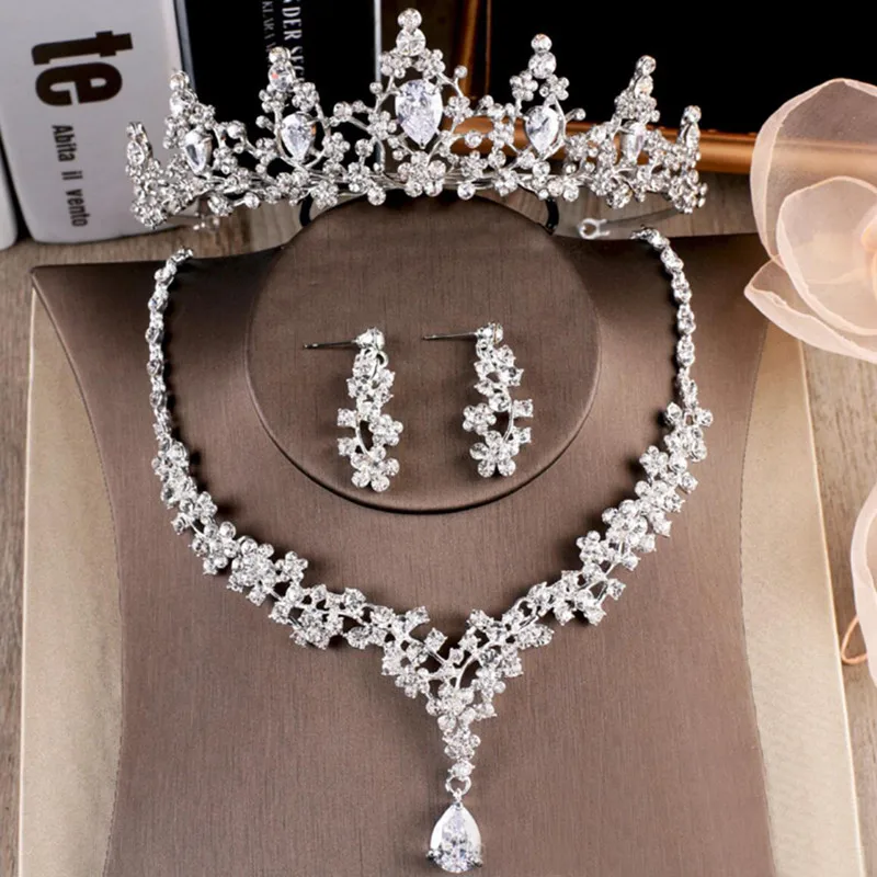 

2018 Party Bridal Women Hair Jewelry Set Tiaras Earrings Necklace For Bride Crystal Wedding Crowns Headpieces Headband For Bride