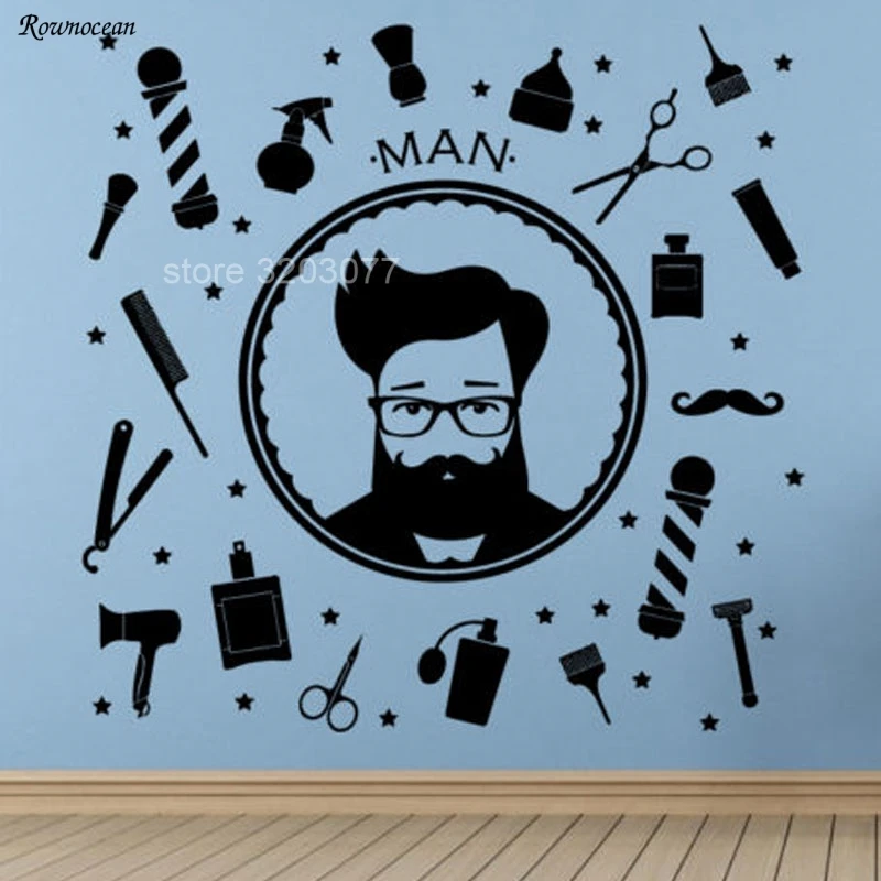 Наклейка на стену с логотипом парикмахерской и ножницами BA16|wall decals stickers|stickers