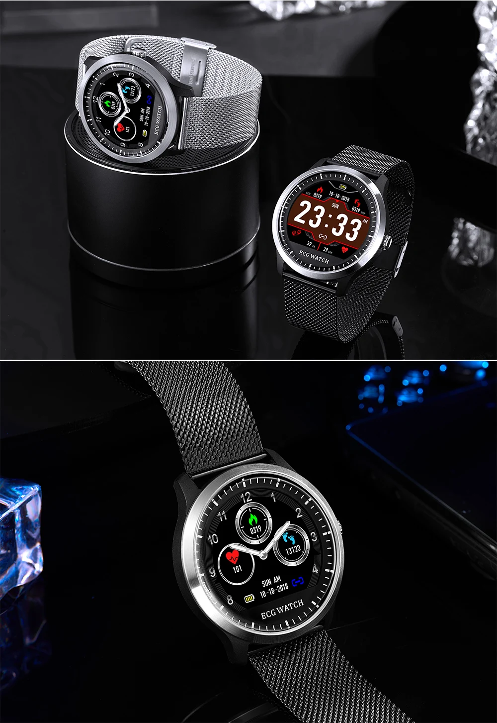 N58 ЭКГ Смарт-часы электрокардиограф ЭКГ Дисплей измерения Для мужчин t кожа и Сталь крови Давление Для мужчин Smartwatch Для женщин