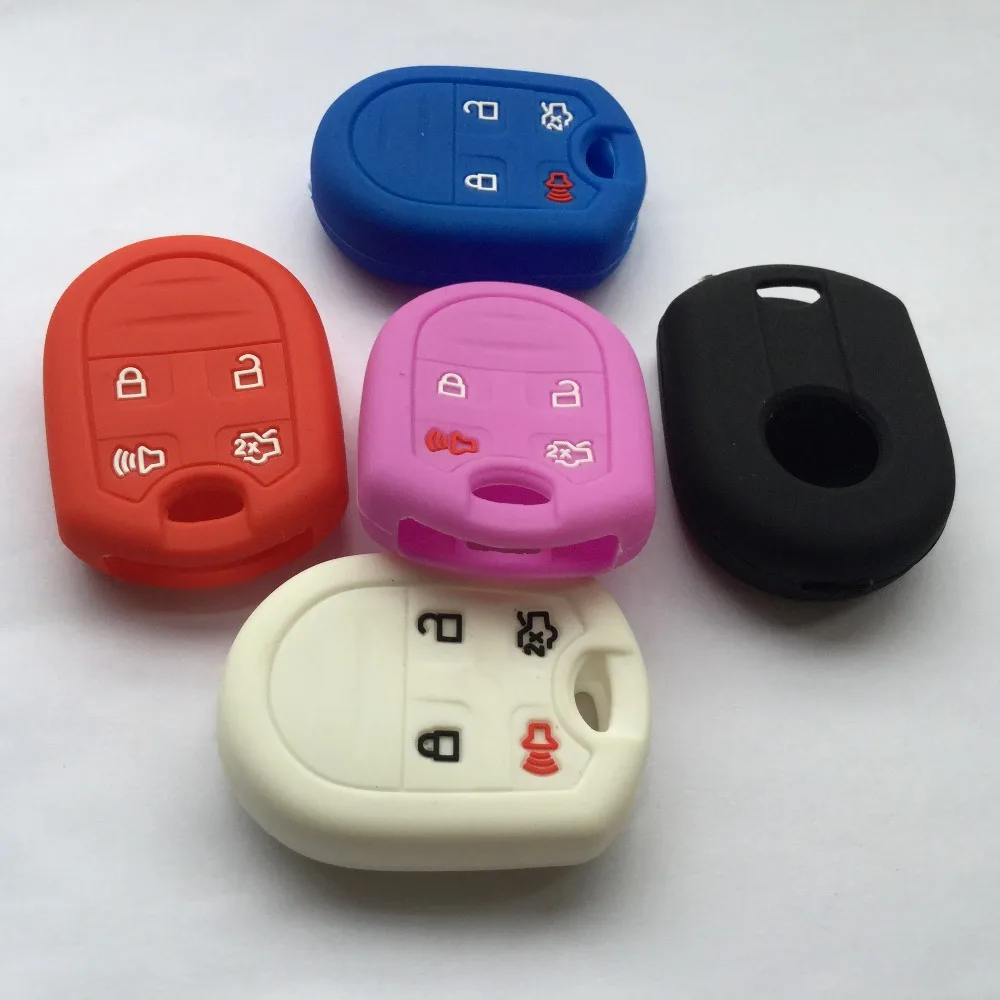 

5 Colors Cover For Ford F150 Mustang Edge Explorer Focus 4 Button Silicone Protector Key Entry Case Taurus Escape Flex