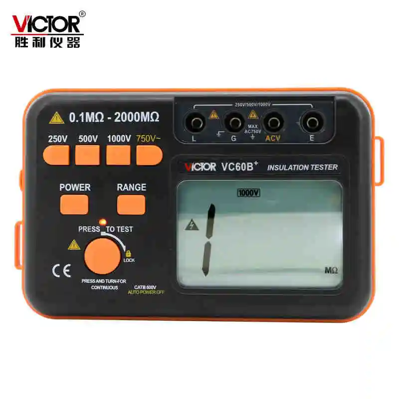 

Victor VC60B+ Digital Insulation Resistance Tester 1000V Original Megger Insulation Tester DC/AC 0.1~2000m ohm Wholesale