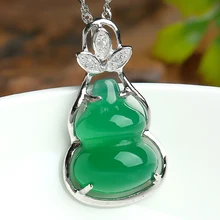 Подлинная серебра 925 инкрустированные природных халцедон кулон Модные женские туфли Ice Тыква Цепочки и ожерелья кулон Специальные
