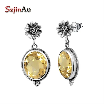 

Szjinao Turkish Antique Earrings Yellow Crystal 925 Sterling Silver Jewelry Vintage Earrings For Women Wedding Fine Jewellery