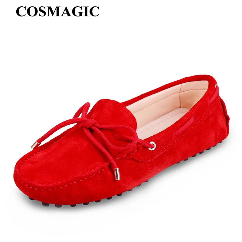 

COSMAGIC New Women Flat Driving Loafers Moccasins 2018 Casual Soft Suede Slip on Bowtie Round Toe Walking Boat Shoes