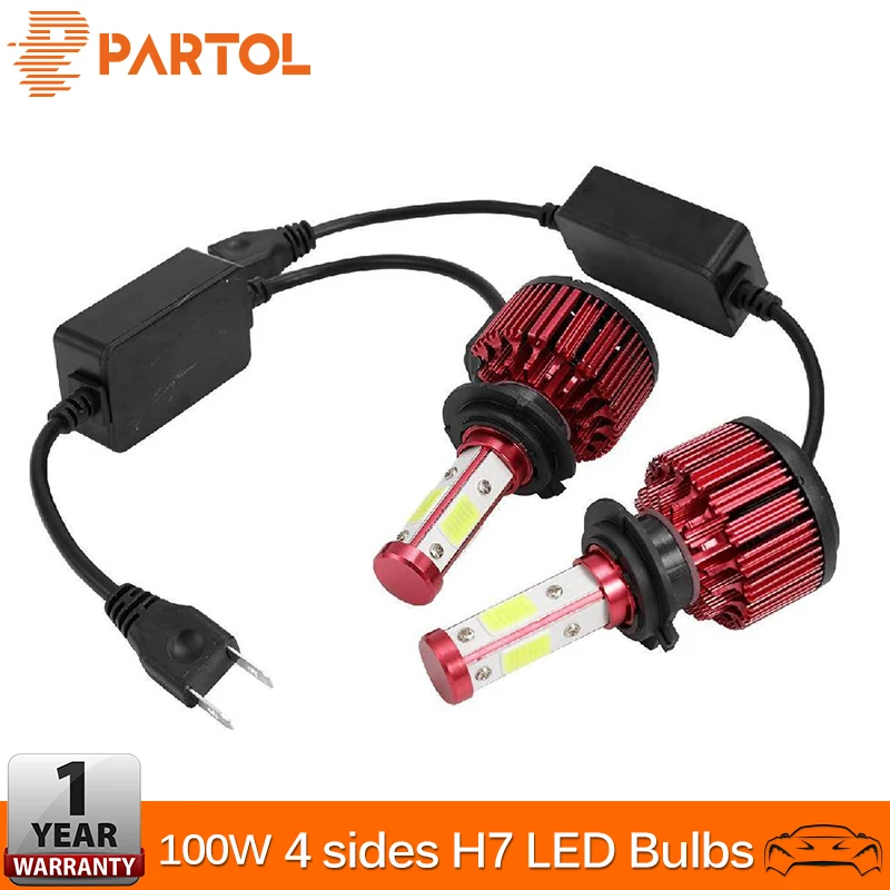 Partol 100 W LED H7 автомобиля светодиодные лампы фар 4 стороны водить автомобиль туман 12