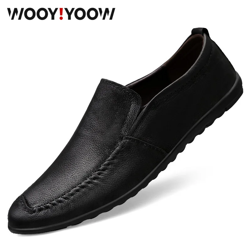 

WOOY!!YOOW New Leather Men's Shoes Soft Driving Shoes Breathable Men's Casual Large Size Lazy Peas Shoes Fashion Men's Shoes