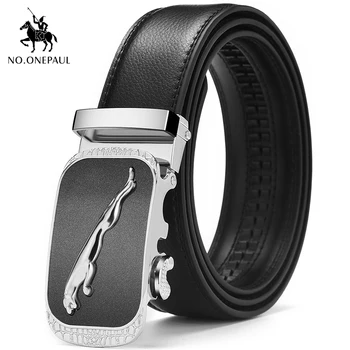 

NO.ONEPAUL male brand belt automatic buckle perforated belt male student jeans go with jaguar design trend exquisite youth belt