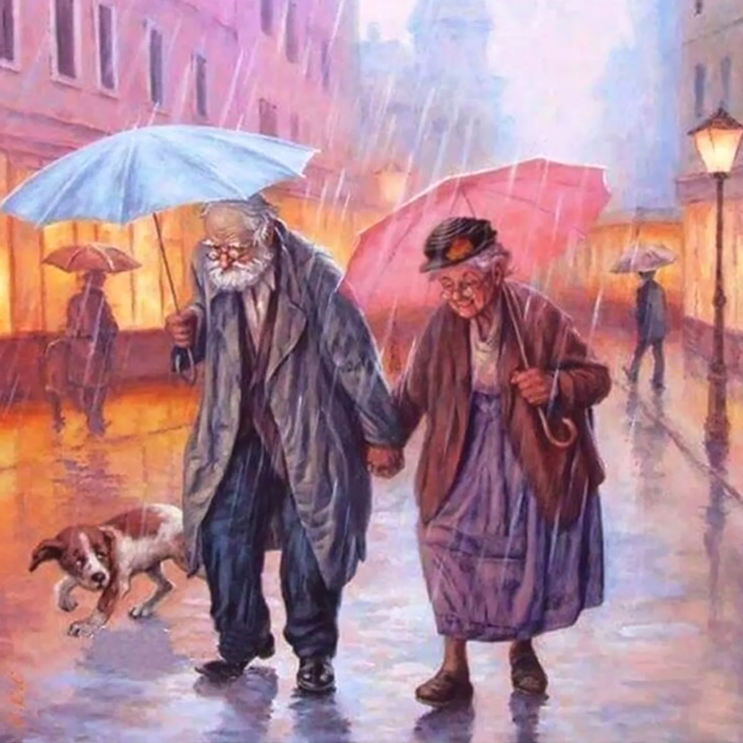 5D DIY Diamond Embroidery Raining Old Couple Diamond Painting Cross