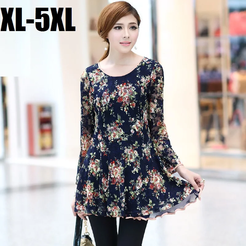 2015Women Autumn long sleeve floral printed pinch waist elegant lace