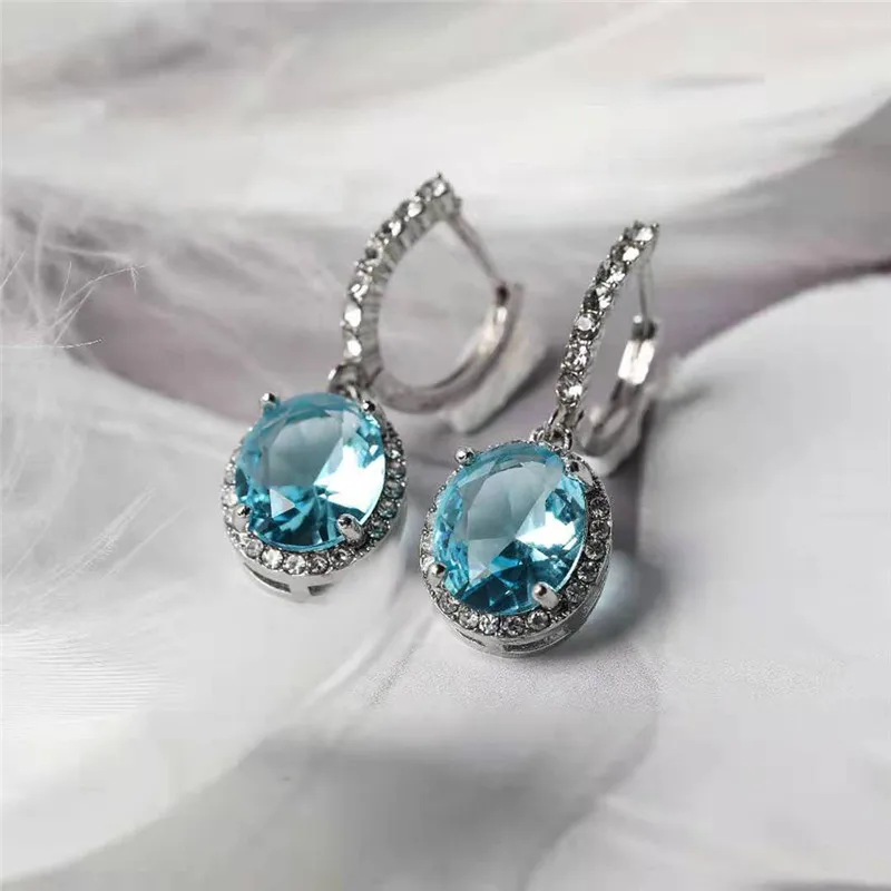 

2019 Women Earring Sleek Minimalist Elegant Oval Blue Zircon Rhinestone Earrings Boucle D Oreille Aretes De Mujer