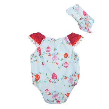 

2 Pcs Colorful Heart Pattern Lace Sleeve Bodysuit Newborn Kids Baby Girl Cute Bodysuits+Headband Playsuit Outfits Clothes