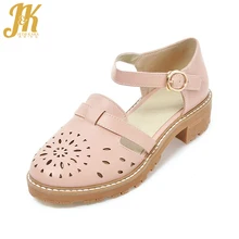 J & K Große Größe 32-43 Runde kappe Ausschnitte Nette Art-Frauen sandalen Knoechelriemchen Sommer Freizeitschuhe Frau Chunky Heels Plattform sandale