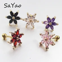 SaYao 1 шт 1,2x6x3 мм кольцо для губ серьги Лабрет для ногтей кость штанги Циркон Роза Цветок спираль Козелок Уха Пирсинг ювелирные изделия для тела