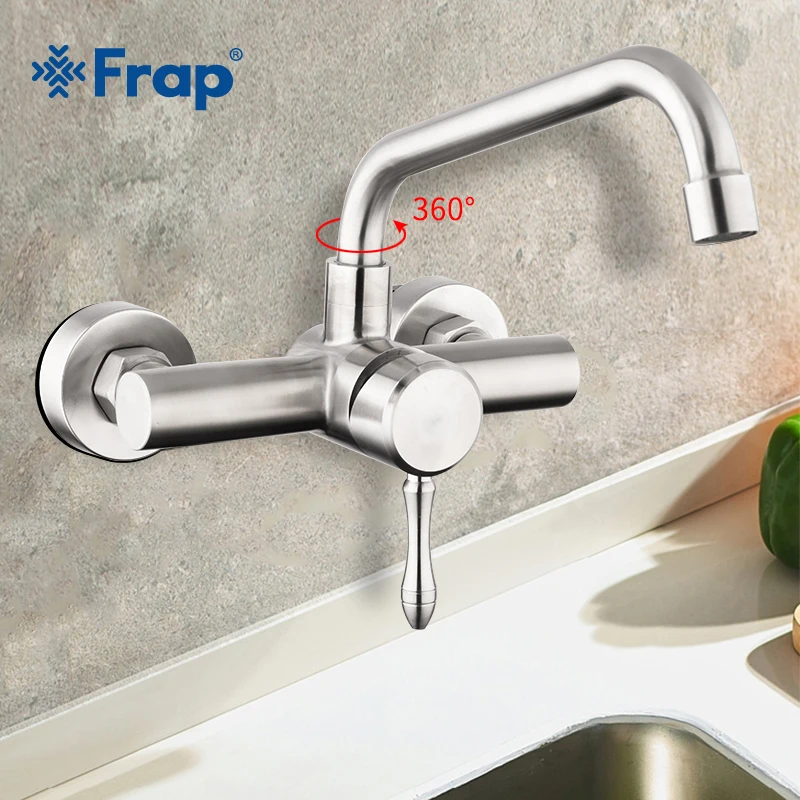  Frap Wall Mounted Double Holes Flexible Kitchen Faucet Mixer Sink Tap Wall Kitchen Faucet Hot and C - 32921016541