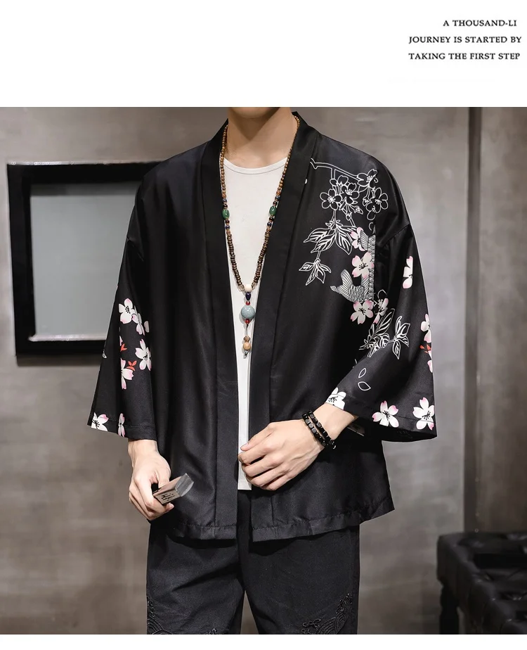 KUANGNAN Вишневый Карп принт кимоно для мужчин японское кимоно кардиган Harajuku кимоно рубашка Мужская Уличная Мужская гавайская рубашка 5XL