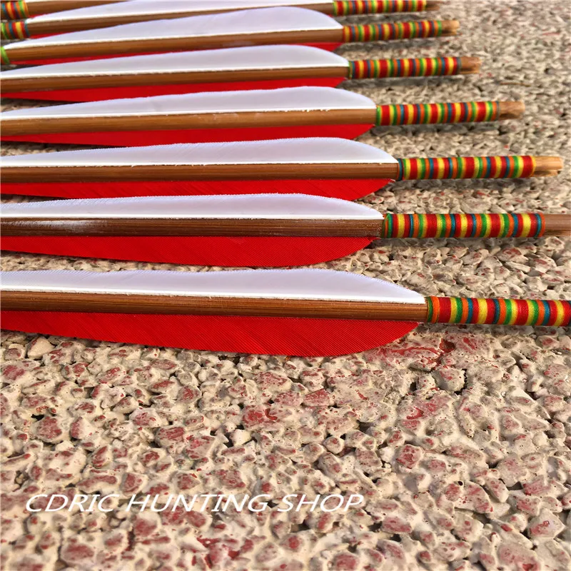 

6/12/24pcs Hunting Archery Arrows Handmade Bamboo Arrows with Turkey Feather