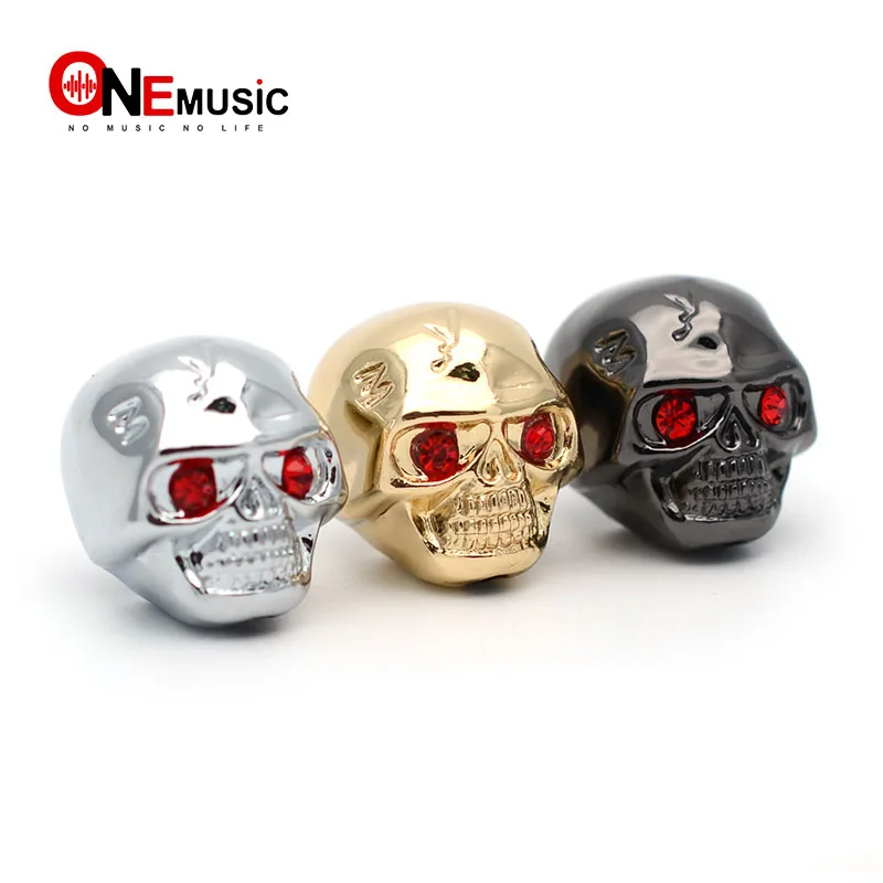 

Black and Chrome Skull Head Electric Guitar Volume Tone Tuning Knob Bass Metal Tuner Pot Control Knobs