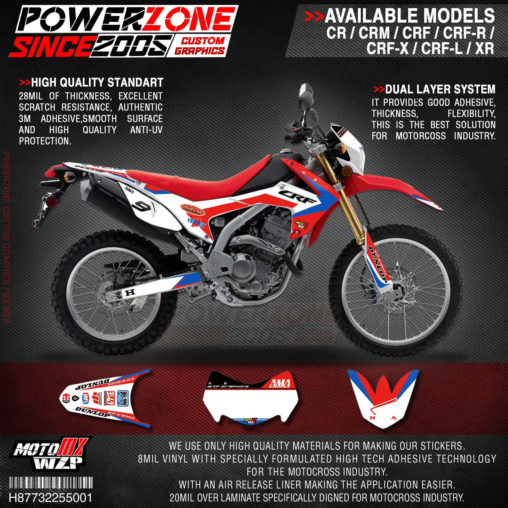 

PowerZone Custom Team Graphics Backgrounds Decals 3M Stickers Kit For HONDA CRF250L 2012-2018 001