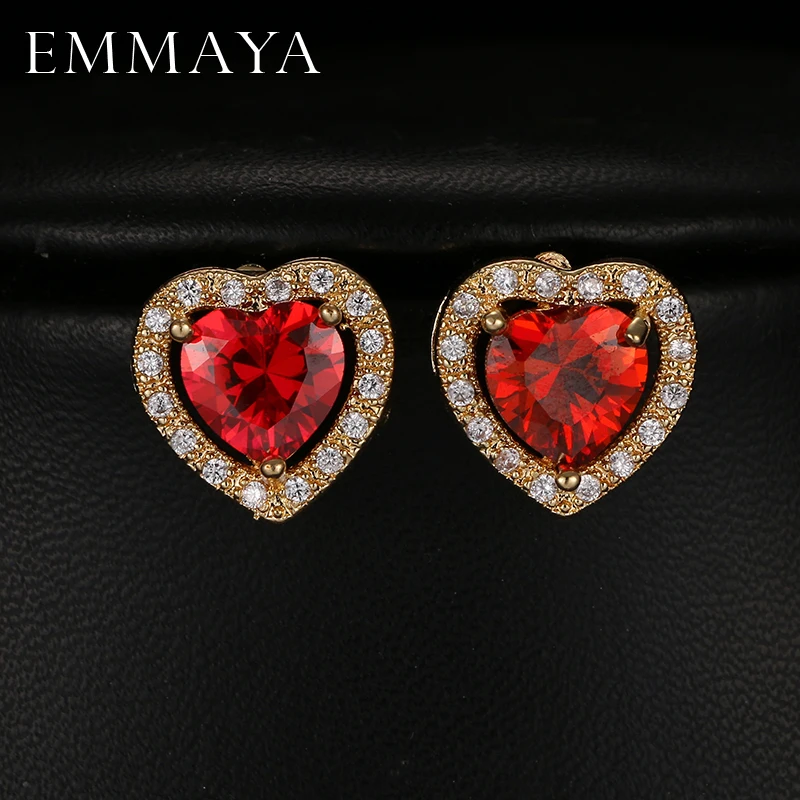 Emmaya серьги с красными кристаллами, женские серьги с милым сердцем, высокое качество, циркониевые серьги, подарки, женские серьги