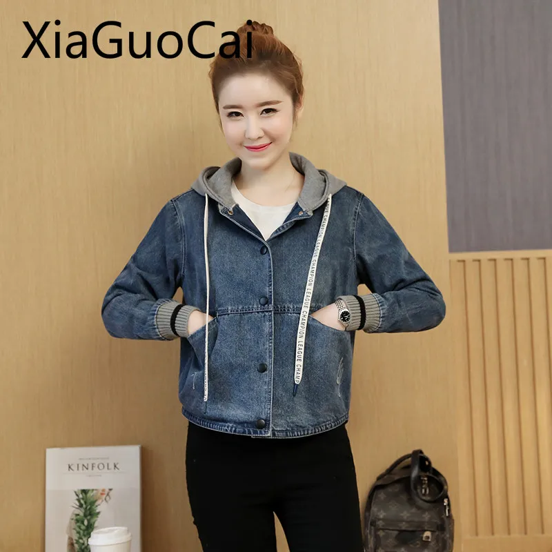 

Spring and Autumn High Quality Top Women Hooded Jackets Small Fresh Female Denim Coats Women's Loose Wild Jeans Jackets