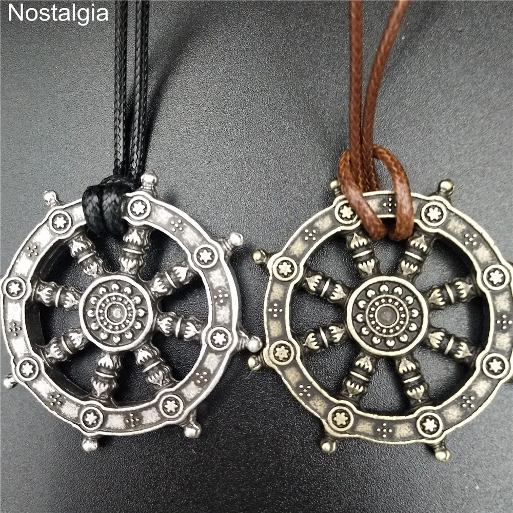

Religious Wheel Of Life Samsara Buddhist Jewelry Dharma Amulet Buddha Pendant Necklace With Black Brown Rope Chain