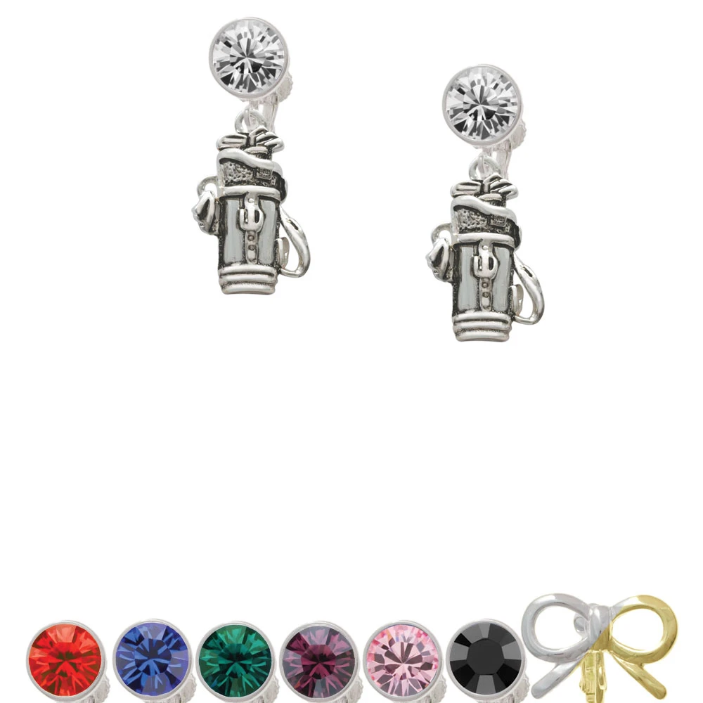 Golf Club Bag Crystal Clip On Earrings