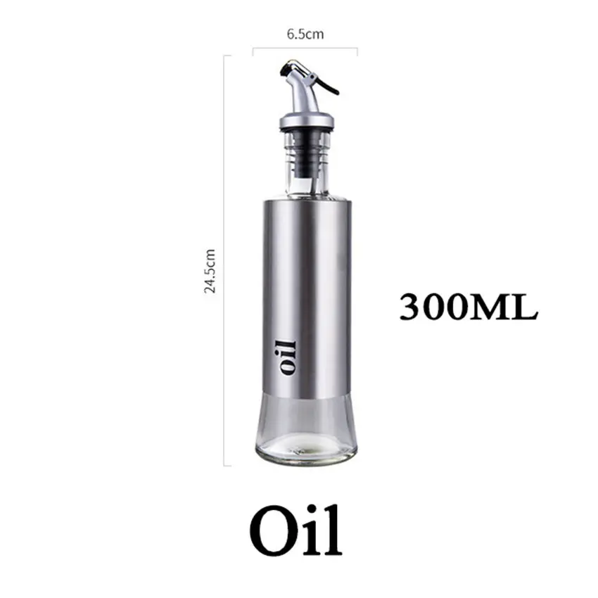 Useful 300ML Olive Oil Dispenser Bottle with Funnel Stainless Steel Oil Pourer Dispensing Bottles Oil Vinegar Sauce Bottle - Color: Oil