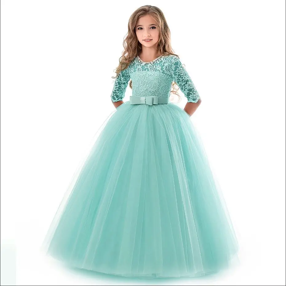 Кружевное платье с короткими рукавами для девочек; платья для первого причастия для девочек; Кружевной Костюм принцессы из тюля на свадьбу; праздничная одежда для девочек-подростков