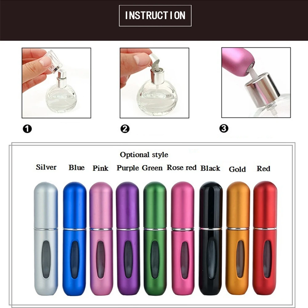 

5ml Refillable Mini Perfume Spray Bottle Aluminum Spray Atomizer Portable Travel Cosmetic Container Perfume Bottle