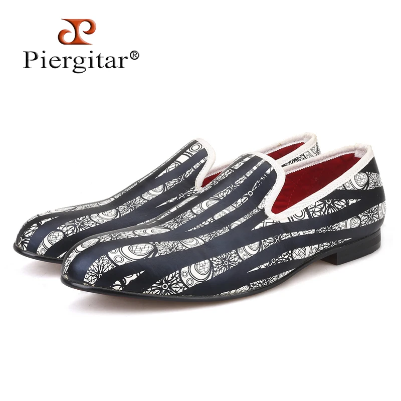 

Piergitar new style Handmade men loafers with Hand painted geometric pattern Fashion Party and Prom men slip-on dress shoes
