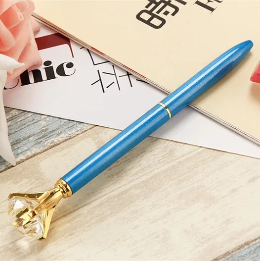 GENKKY новая кристальная шариковая ручка Модная девушка 19 карат большая Алмазная металлическая ручка материал Escolar Bolis Escolares Kawaii Новинка - Цвет: Sky Blue