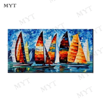 

MYT Free Shipping For Sell 100% Hand Painted Abstract Cartoon Sailing Oil Painting Canvas Wall Art Painting Living Room Decor