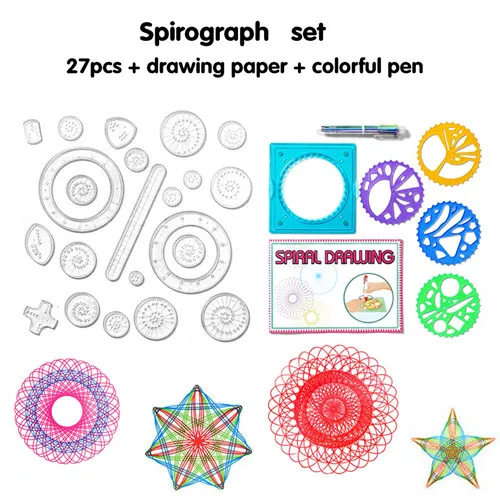 Spirograph Set 27pcs Accessories Coloring Game,Designs Interlocking Gears & Wheel with Colorful Pen,DIY Puzzle Toy for Kid Adult 8