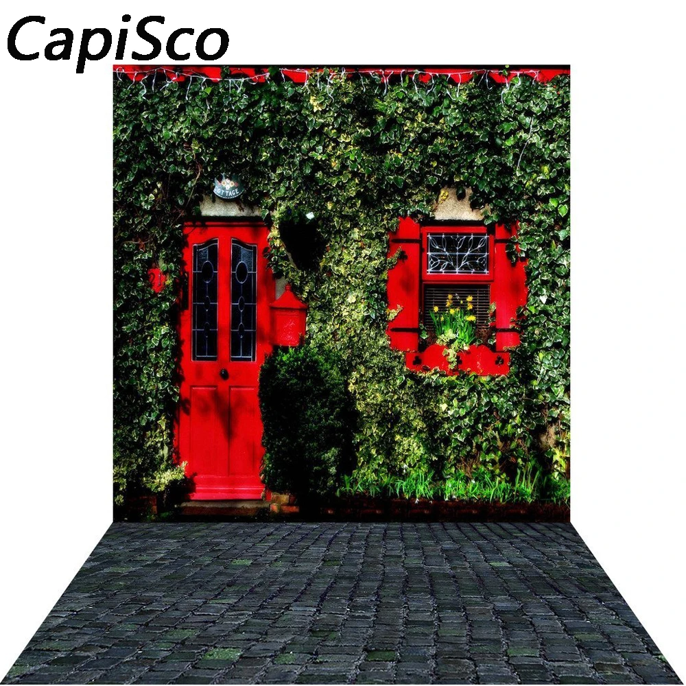 Capisco Green Vines House Red Window Door Brick Floor Photography Backgrounds Vinyl Photographic Backdrops Prop For Photo Studio |