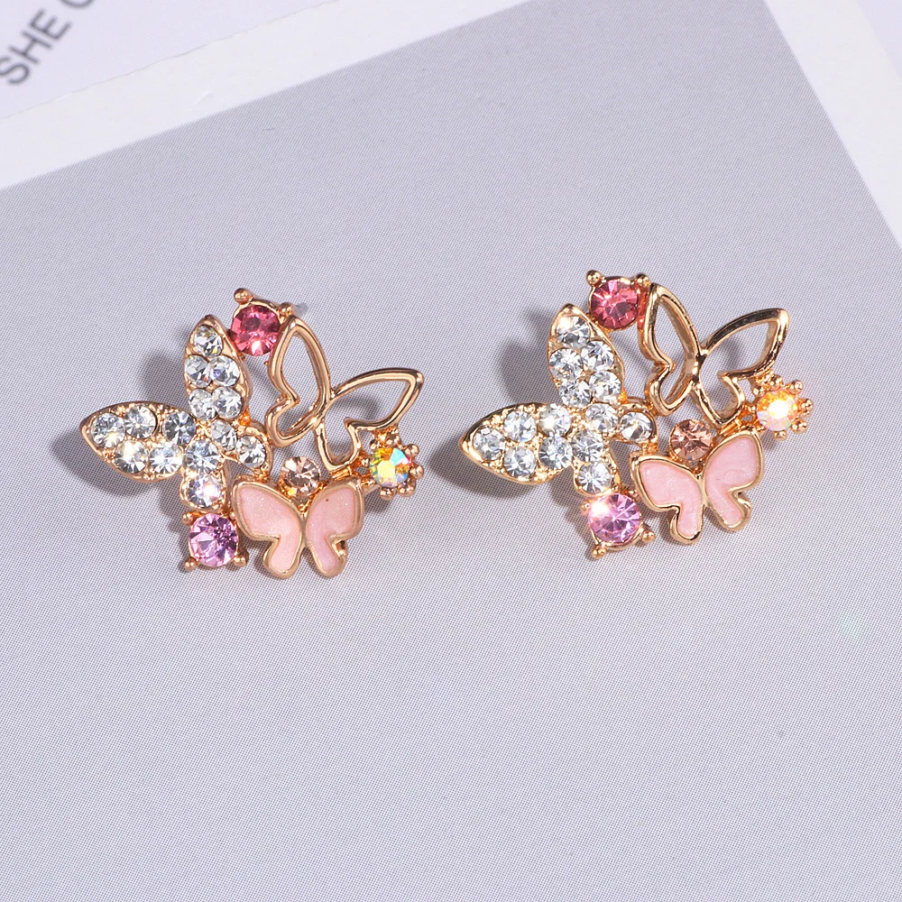 Elegant Cute Hollow Shiny Colorful Crystal Butterfly Stud Earrings For Women Girls Fashion Jewelry Women Earrings Brincos WX201
