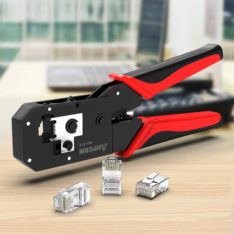 AMPCOM RJ45 Crimping Tool Ethernet Network LAN Cable Crimper Cutter Stripper Plier Modular 8P RJ45 and 6P RJ12 RJ11