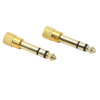 

2x Headphone Adapter Gold Tone 3.5mm Socket to 6.35mm Jack Plug Audio Convertor 8899