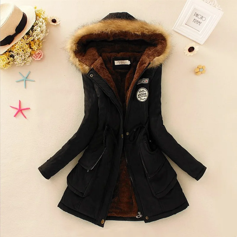 Зимняя женская куртка с воротником из искусственного меха, женские пальто, длинная пуховая парка, женские толстовки, парки, теплые Классические Куртки, размер S-XXXL - Цвет: Black