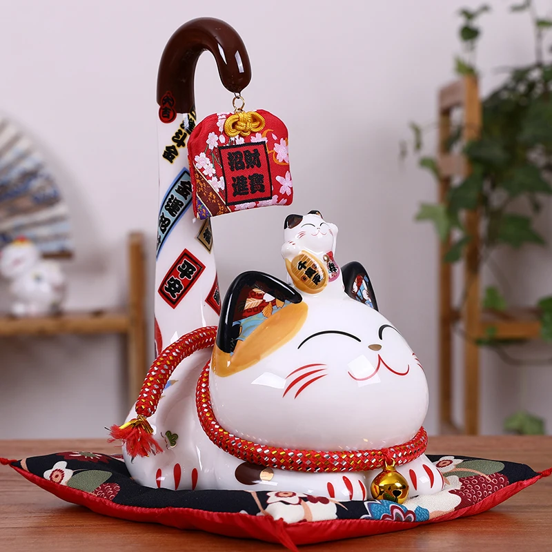 9 дюймов керамика Maneki Neko орнамент Lucky Cat Копилка японский длинный хвост Фортуна кошка фэн шуй украшения свадебный подарок