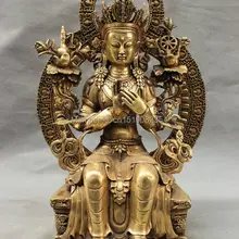 2" Тибет Латунь Буддизм Будда Майтрея Кван-Инь Статуя Богини Тары Джосс Набор