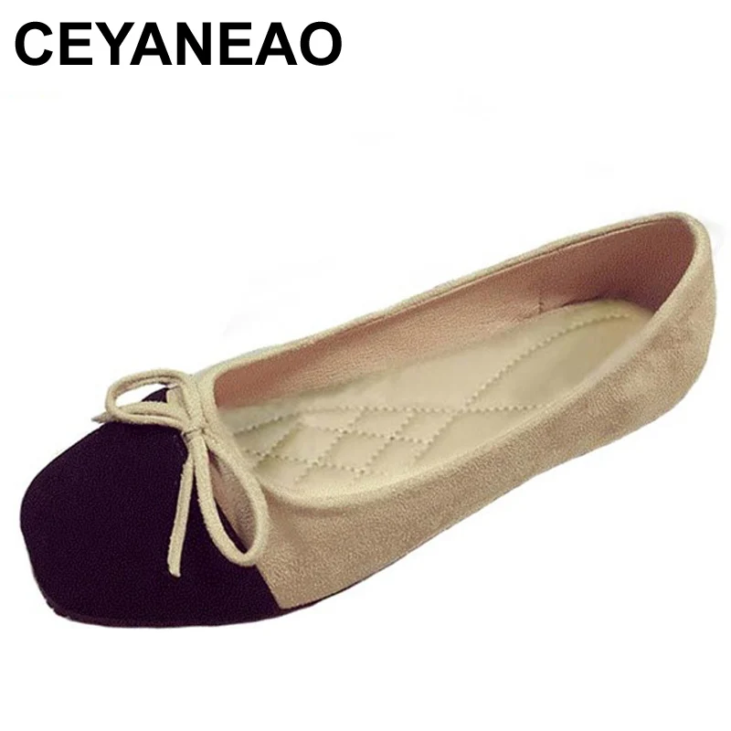 

CEYANEAO New 2018 Fashion Ballet Flats Women Square toe Flat Heel Soft Shoes Elegant Bowknot Women's Flats Ladies Brand Shoes