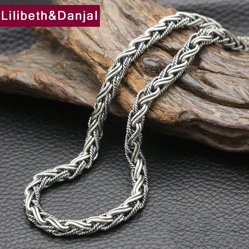 New 925 Sterling Silver Necklace Men Jewelry 7mm Wide Weave Rope Chain Pendant Necklace Women