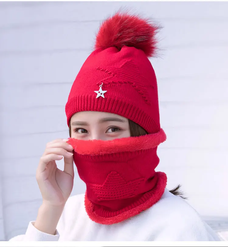  winter hat pompom hat beanie winter hats for women winter cap with scarf gorros mujer invierno winter set hat scarf (6)