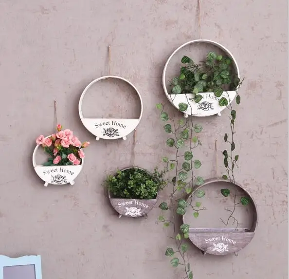 

1PC American Village Old Wood Flower Vase Hanging Round Fleshy Flower Garden Hanging Decorations ZAKKA Flower Pot ME 006
