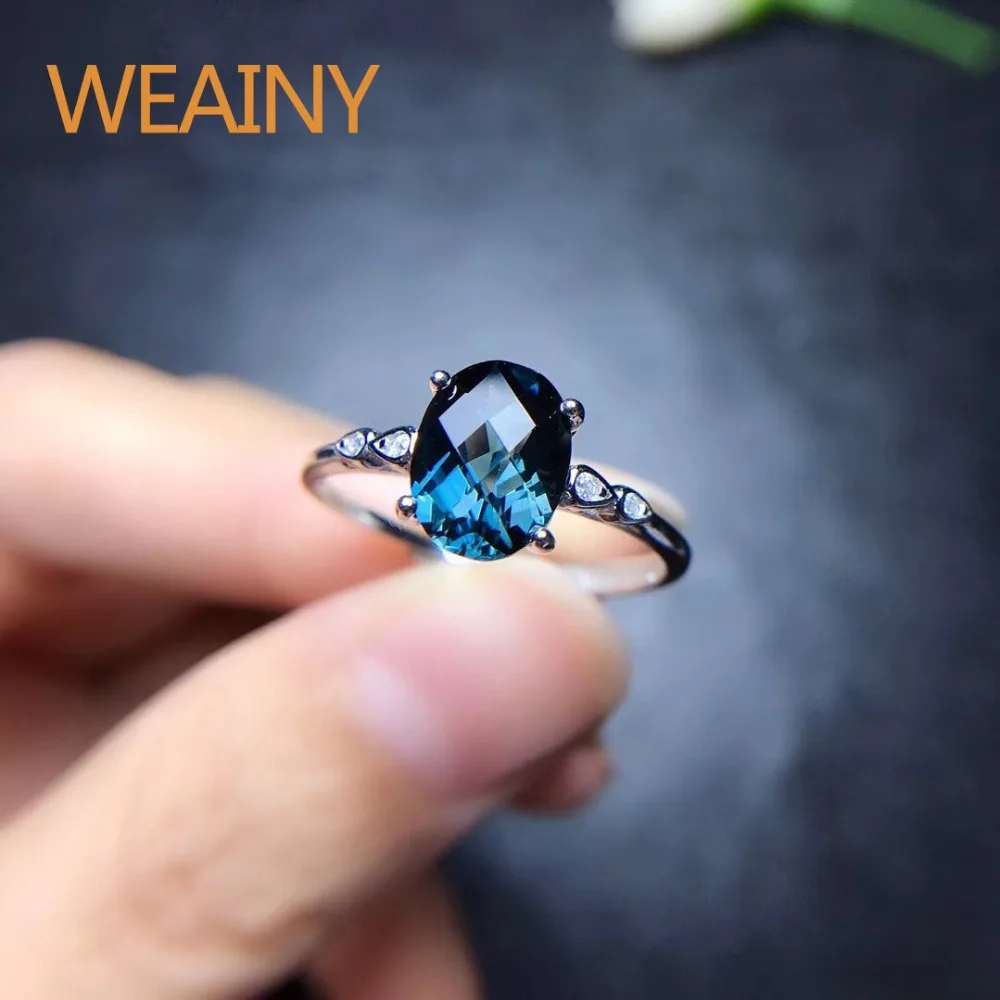 PRETTY NATURAL BLUE TOPAZ IN STERLING SILVER RING SIZE 6.0! 