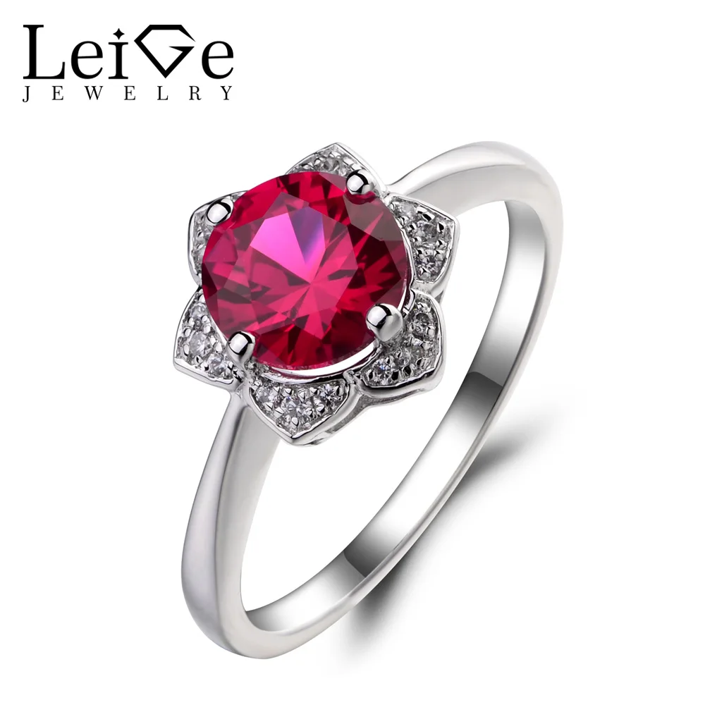 Leige Jewelry Lab Ruby Engagement Wedding Rings 925 Sterling Silver